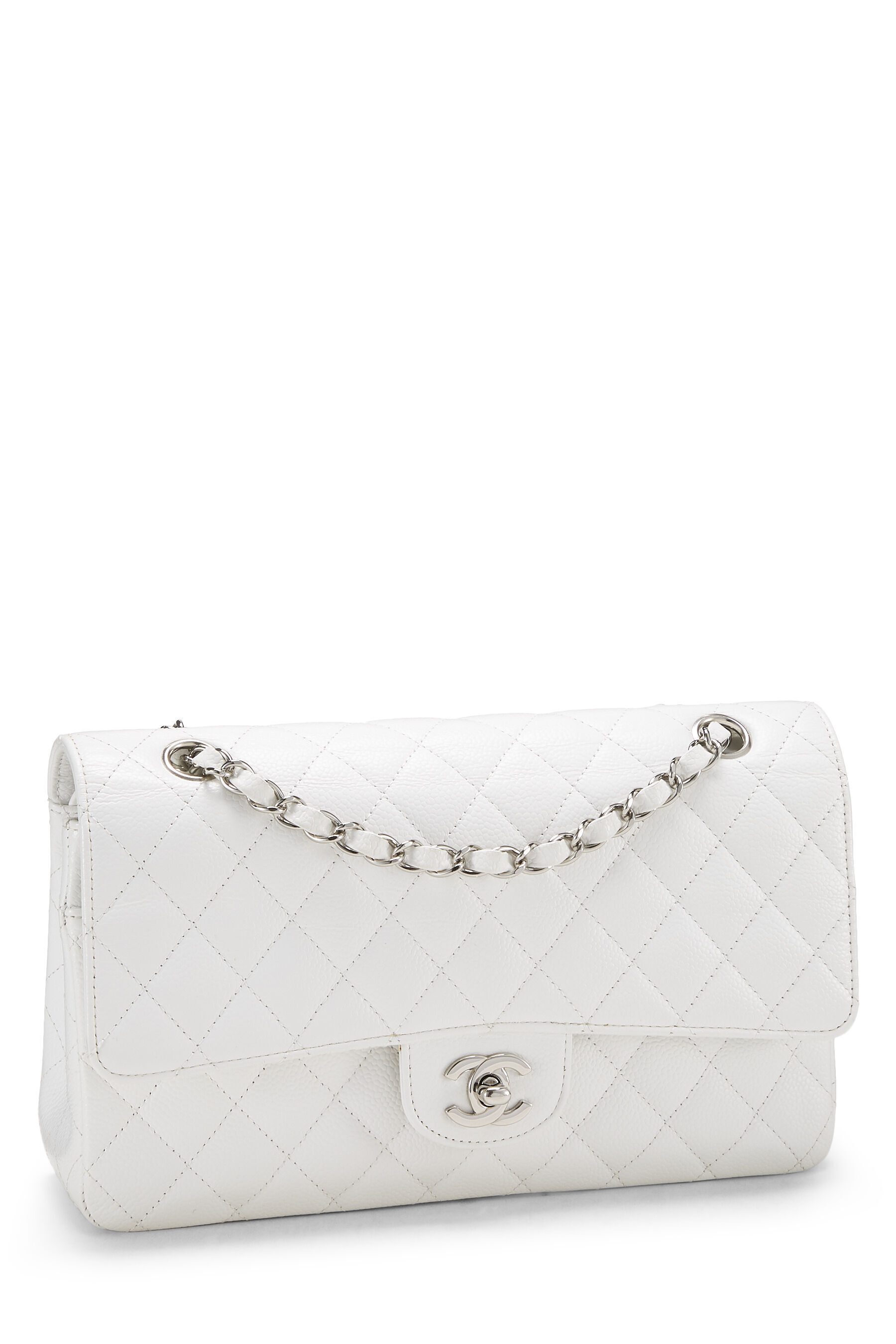 Timeless Vintage Chanel White Classic medium flap bag Leather ref197785   Joli Closet